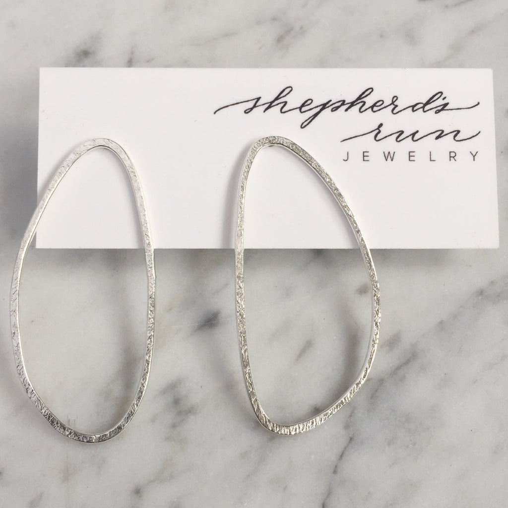 Organic oval studs- silver - Shepherd's Run Jewelry
