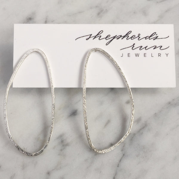 Organic oval studs- silver - Shepherd's Run Jewelry