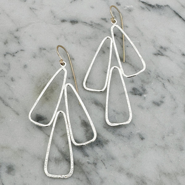 Maeve Drop Earrings- Linear, geometric silver earrings with Gold Fill earwires