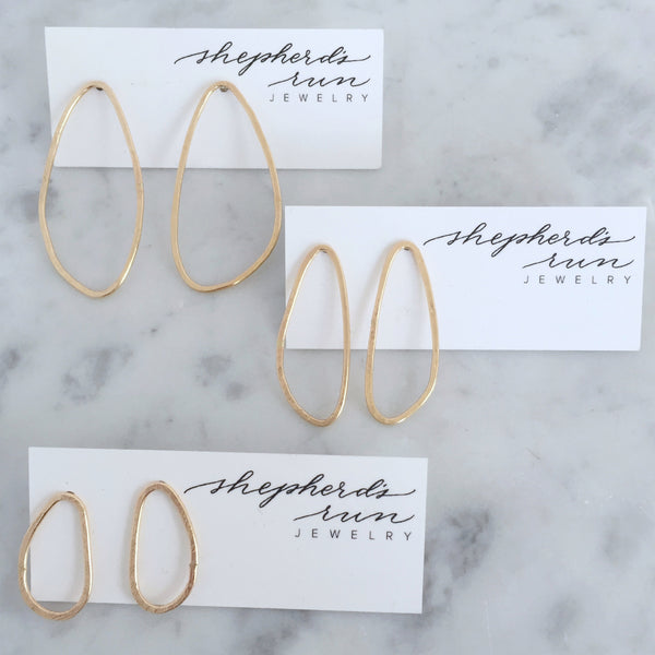 Organic Oval Studs- 14k yellow gold fill - Shepherd's Run Jewelry