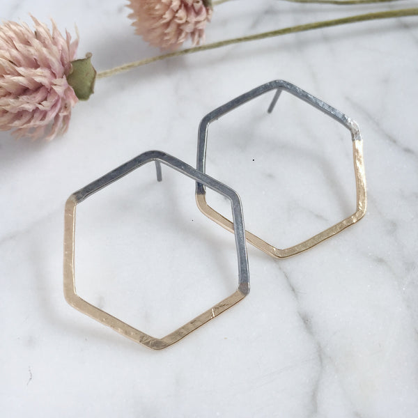 Half and half hex studs - Shepherd's Run Jewelry