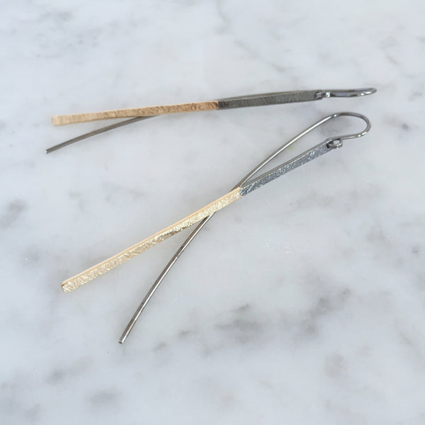 Long oxidized silver and goldfill earrings