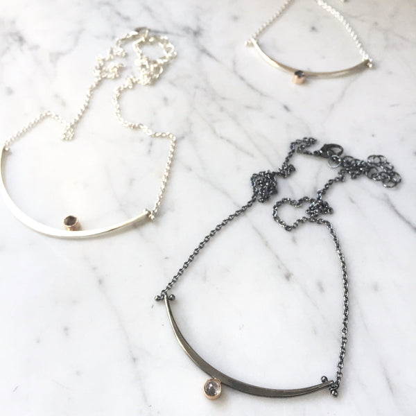 One of a kind Arc necklace with rose cut salt and pepper diamond - Shepherd's Run Jewelry