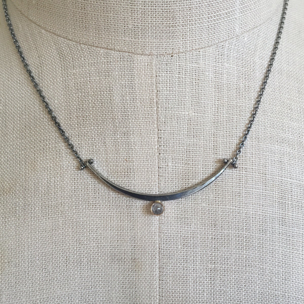 One of a kind Arc necklace with rose cut salt and pepper diamond - Shepherd's Run Jewelry