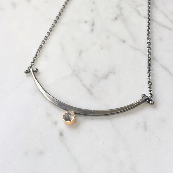 One of a kind Arc necklace with rose cut salt and pepper diamond - Shepherd's Run Jewelry