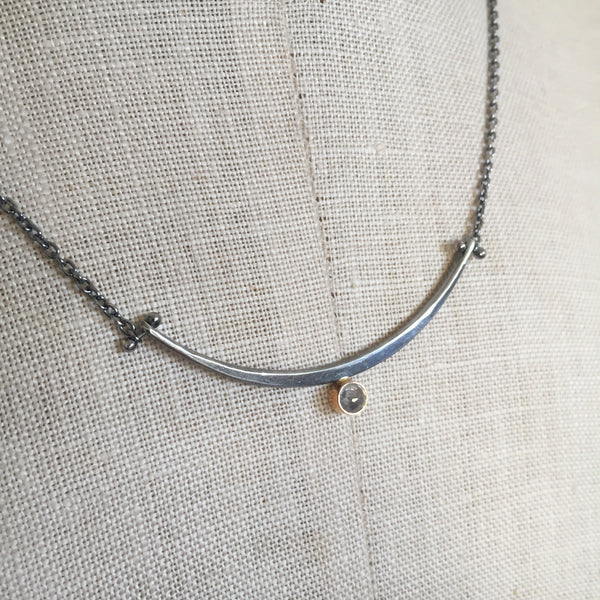 One of a kind Arc necklace with rose cut salt and pepper diamond - Shepherd's Run Jewelry