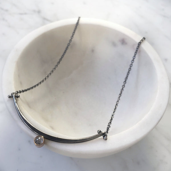 One of a kind Arc necklace with rose cut salt and pepper diamond - Shepherd's Run Jewelry