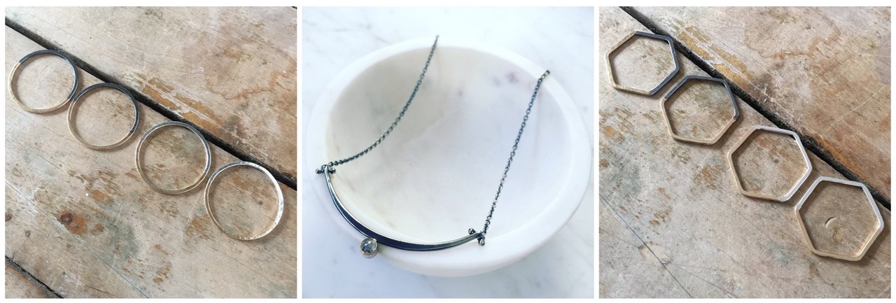 Half and Half studs, Arc necklace, Hex Studs